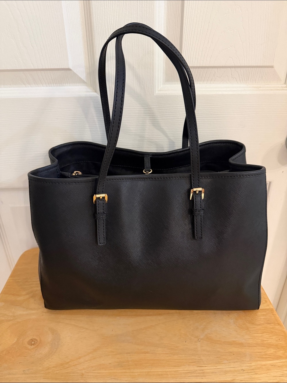 Michael Kors Large Black Leather Bag with Gold Accents - Picture 2 of 14